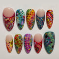 24pcs/set Flower French Almond Press on Nails Summer False Nails Pink Wearable Stick-on Nails Fake Nail Накладные Ногти 네일팁 Uñas