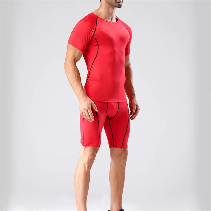Gym Tight Training Clothing Workout Jogging Sports Set Fitness Men's Compression Thin Underwear Top Shorts Sportswear