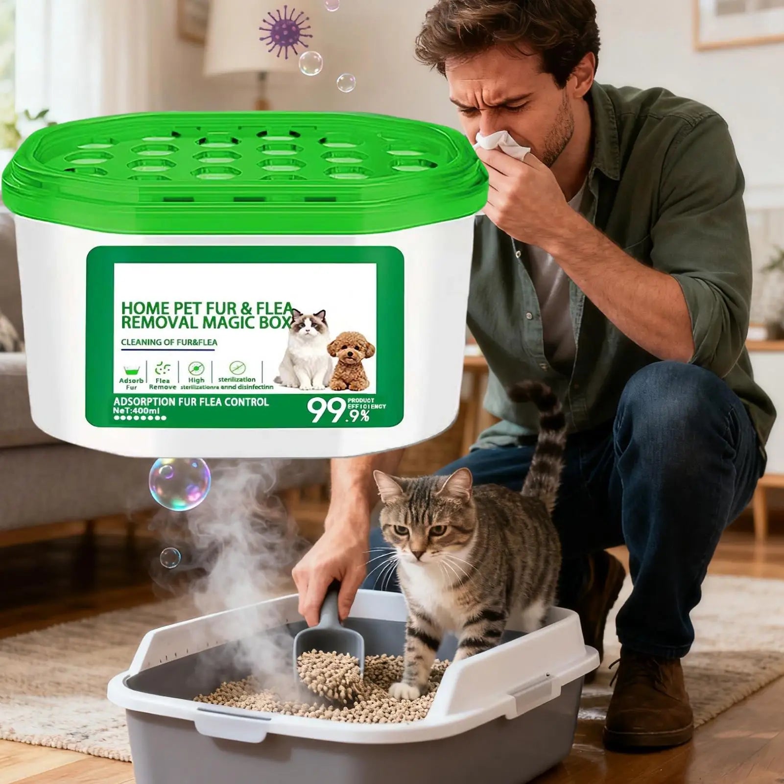 Pet Hair & Dust Remover Box Dehumidifying Air Purifier Reusable Indoor Cleaner for Home Office Bedroom Nursery Kitchen Hotel