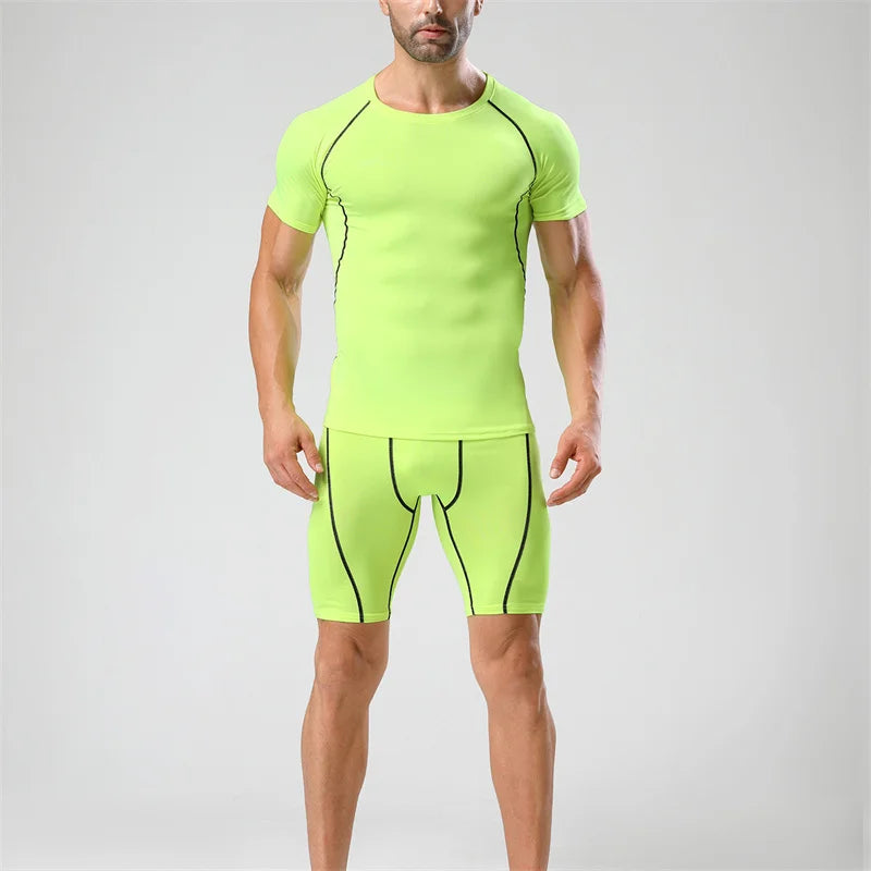 Gym Tight Training Clothing Workout Jogging Sports Set Fitness Men's Compression Thin Underwear Top Shorts Sportswear