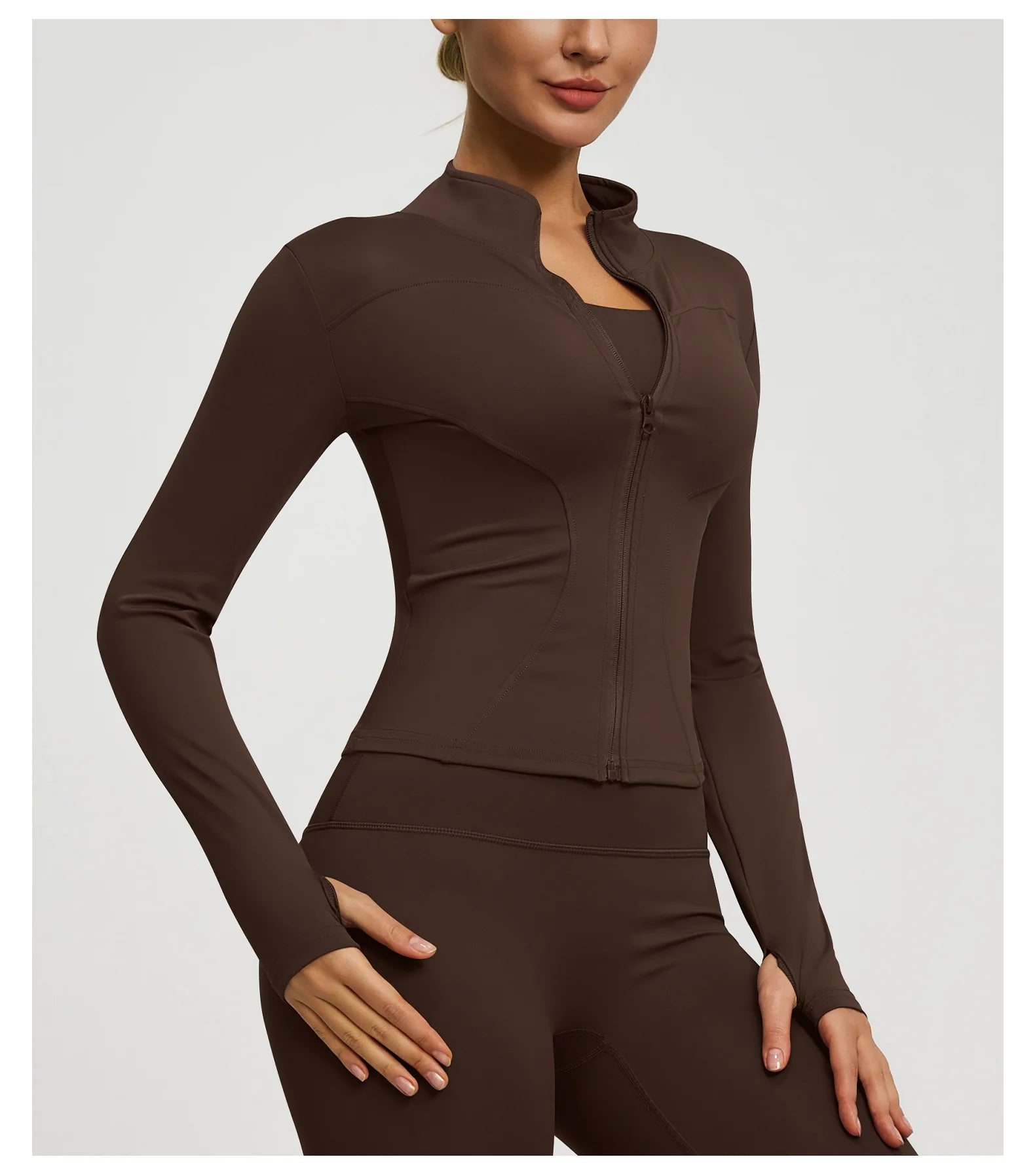 Slim Zipper Jacket Sports Jacket Women's Long Sleeved Tight Fitting Jacket Running Fitness Yoga Suit Top Peach Yoga Coat