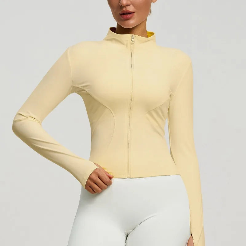 Slim Zipper Jacket Sports Jacket Women's Long Sleeved Tight Fitting Jacket Running Fitness Yoga Suit Top Peach Yoga Coat
