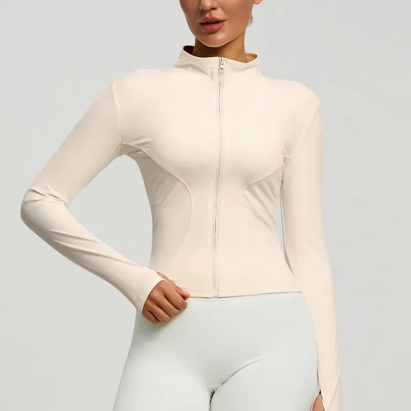 Slim Zipper Jacket Sports Jacket Women's Long Sleeved Tight Fitting Jacket Running Fitness Yoga Suit Top Peach Yoga Coat