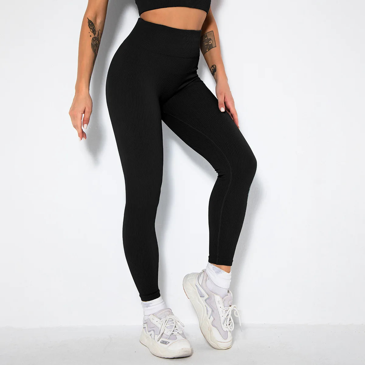 Seamless Ribbed Women Leggings Ladies High Waist Push Up Leggins Tight Striped Fitness Pants for Women Sport Gym Workout Pants