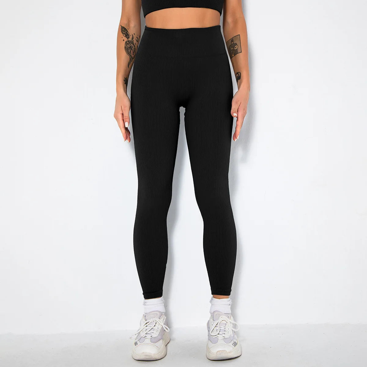 Seamless Ribbed Women Leggings Ladies High Waist Push Up Leggins Tight Striped Fitness Pants for Women Sport Gym Workout Pants