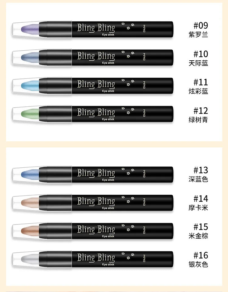 Bling Eye Shadow Pen 16 Colors Eyeshadow Stick Eyeshadow Palettes Women Bling Silkworm Pen Pearlescent Eye-shadow Glitter Pencil