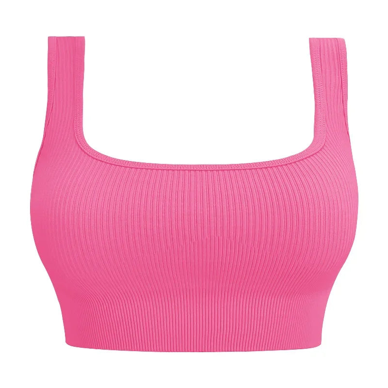 Women Sexy Fitness Yoga Bra Backless Navel Exposed Vest Seamless Thread Knit Solid Sports Bra Gym Outdoor Trainning Sports Bra
