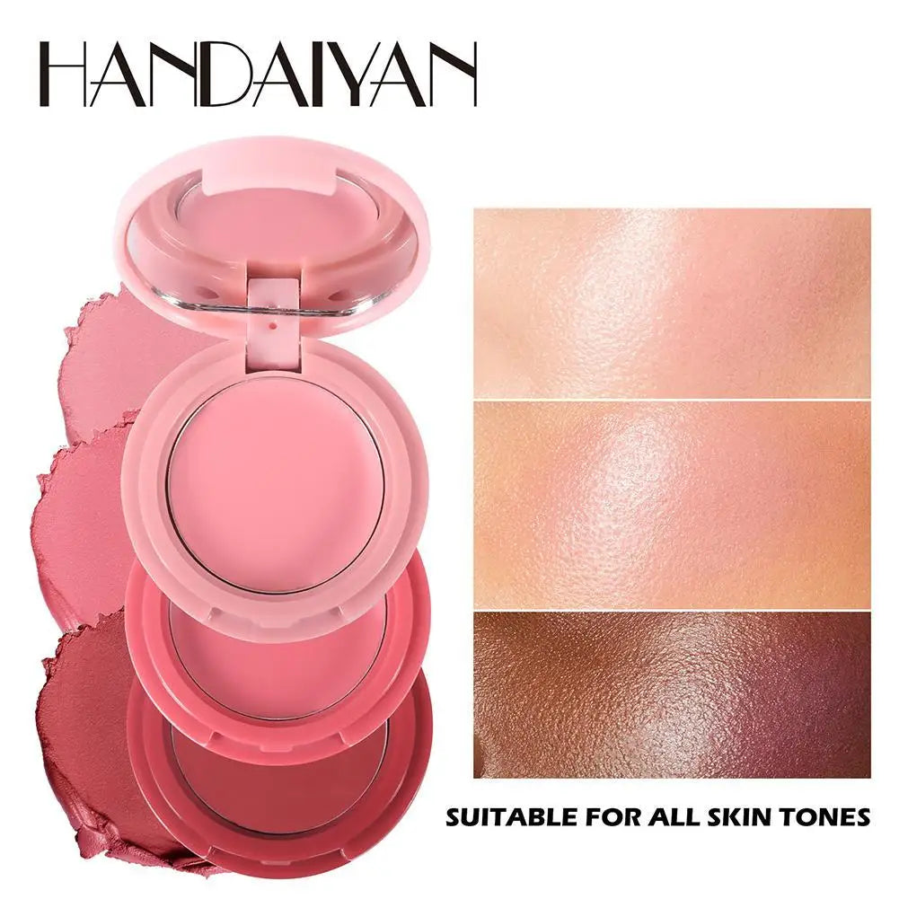 3-in-1 Multi-use Makeup Palette 3-Color Folding Matte Blush Tray Velvet Mousse Lip Mud for Cheeks Lips & Eyes Makeup