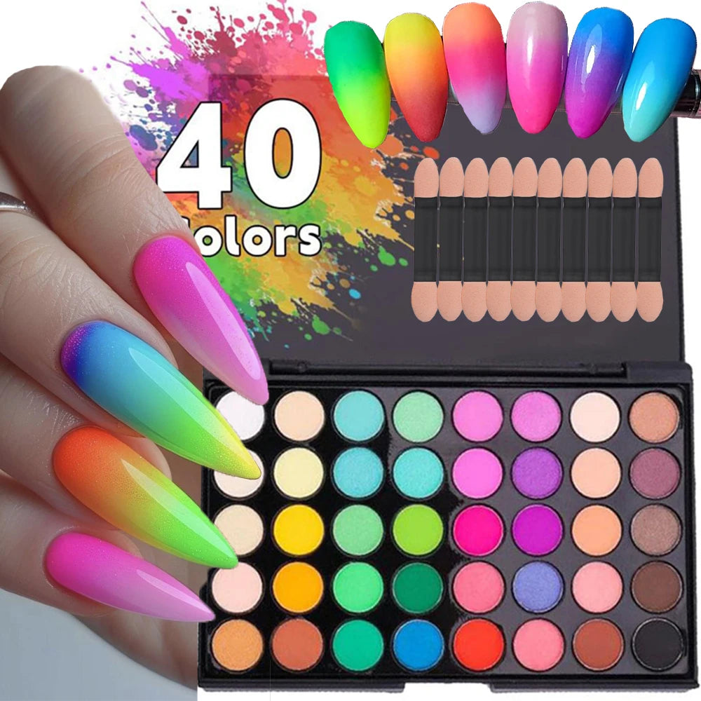 40-Colors Gradient Nail Eyeshadow Palette Glitter Waterproof Matte Long-Lasting Pigmented Powder For Beginner Makeup Learn Tools