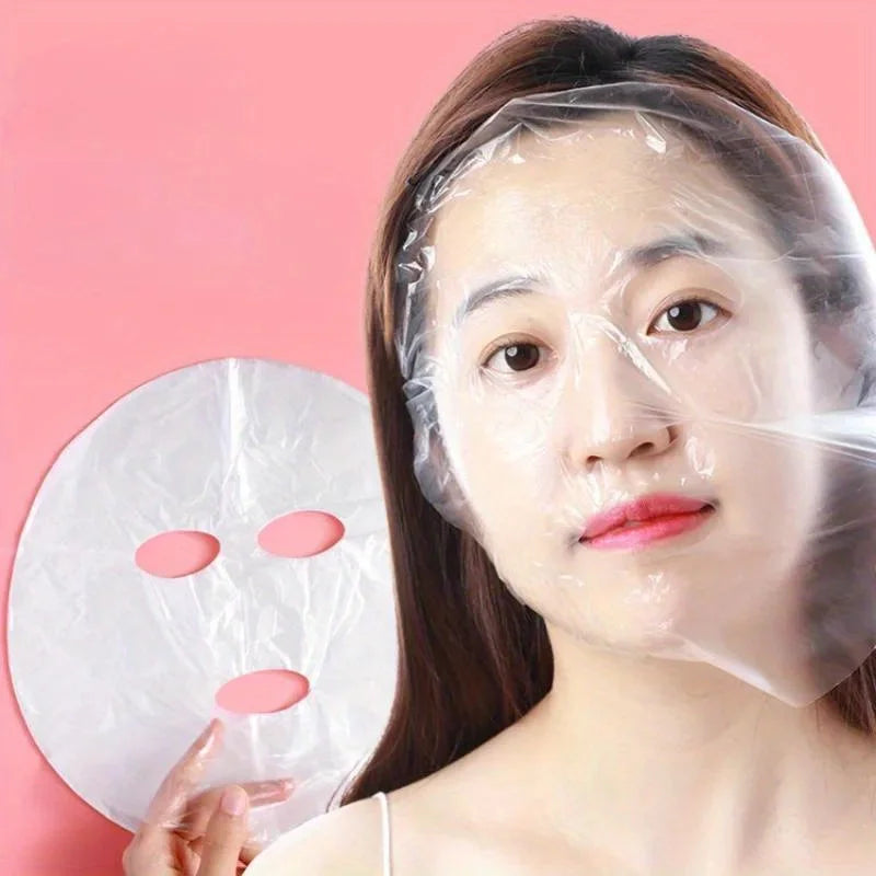 100pcs Disposable Transparent Full Face Covering PE Mask, Universal Skin Care Mask for Beauty Care, Moisturizing Accessories