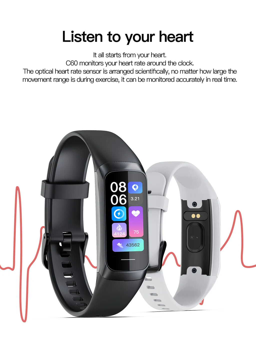 2024 Smart Watch Men Women Smart Bracelet Wristband 1.1 Inch Amoled Heart Rate Waterproof Body Fitness Tracker Band
