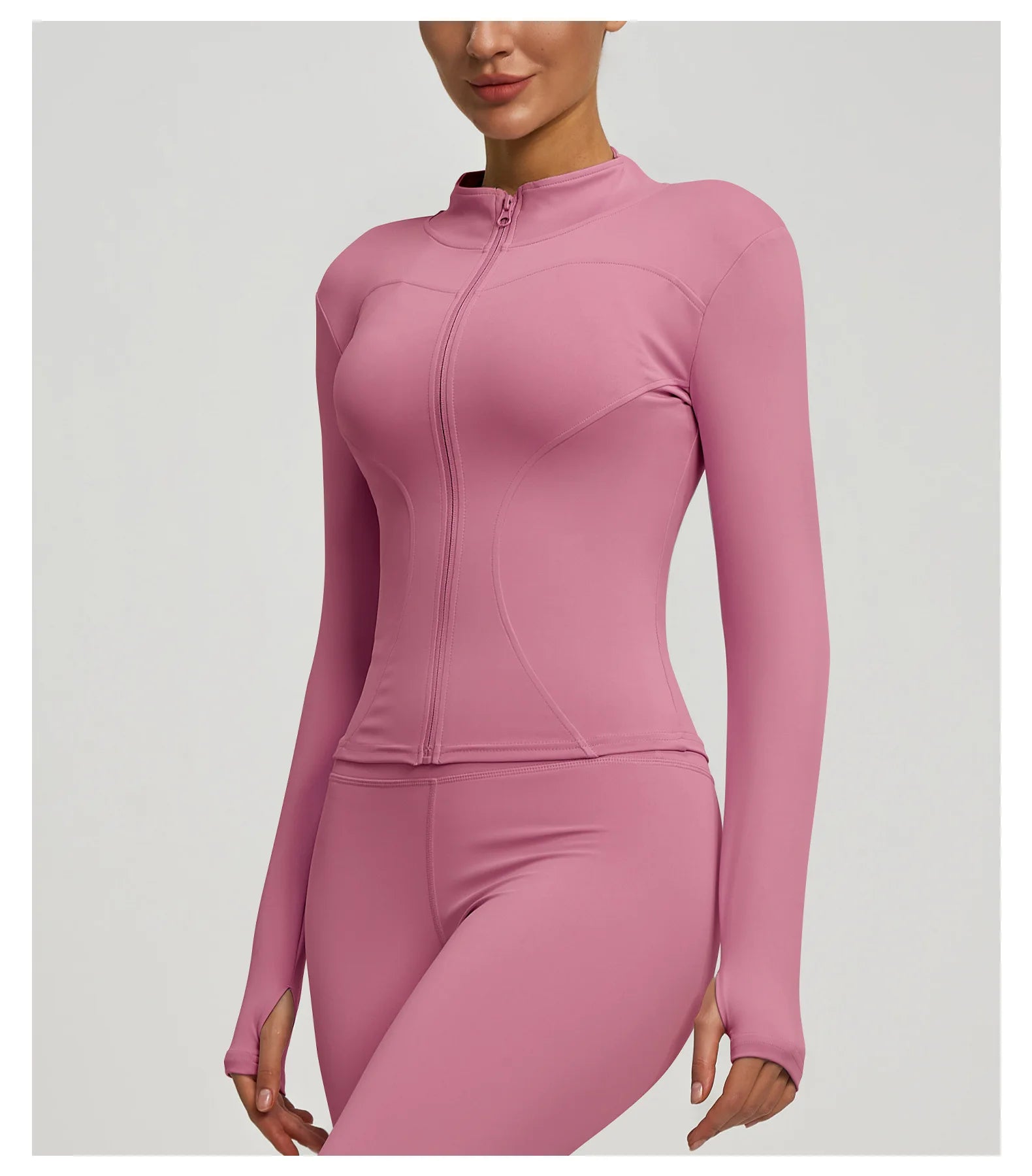 Slim Zipper Jacket Sports Jacket Women's Long Sleeved Tight Fitting Jacket Running Fitness Yoga Suit Top Peach Yoga Coat