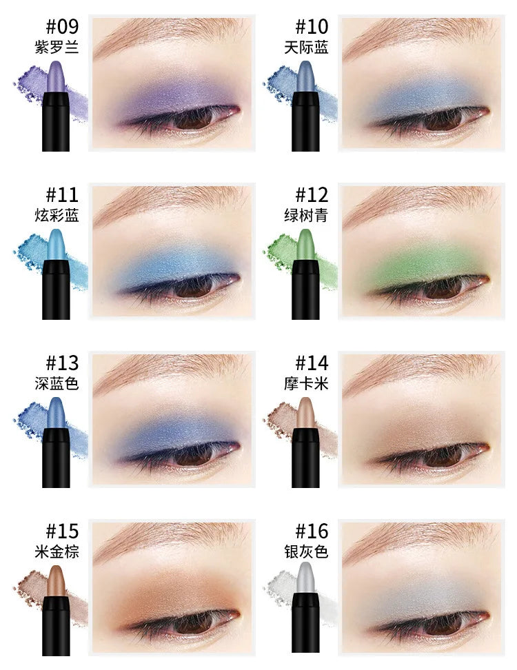 Bling Eye Shadow Pen 16 Colors Eyeshadow Stick Eyeshadow Palettes Women Bling Silkworm Pen Pearlescent Eye-shadow Glitter Pencil