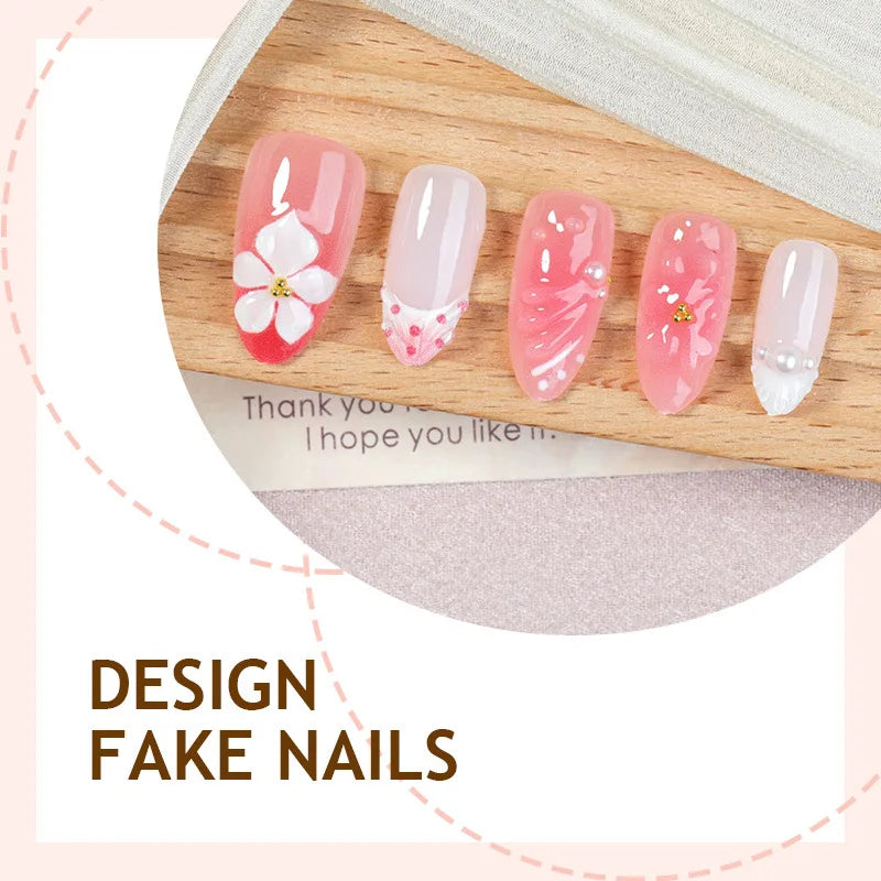24pcs/set Flower French Almond Press on Nails Summer False Nails Pink Wearable Stick-on Nails Fake Nail Накладные Ногти 네일팁 Uñas