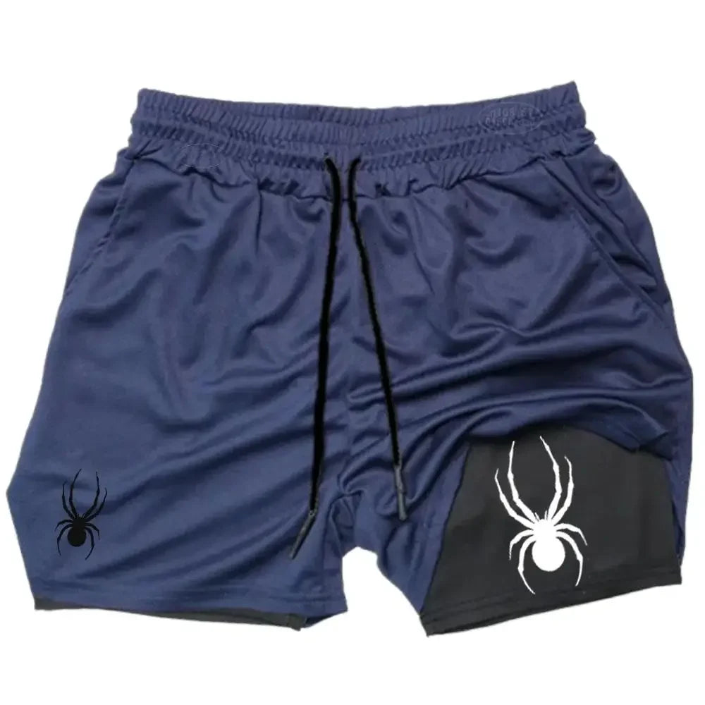 2025 Summer New Spider Men's Sports Shorts 2 in 1 Gym Running Shorts Jogging Casual Sportswear Fitness Double Layer Shorts