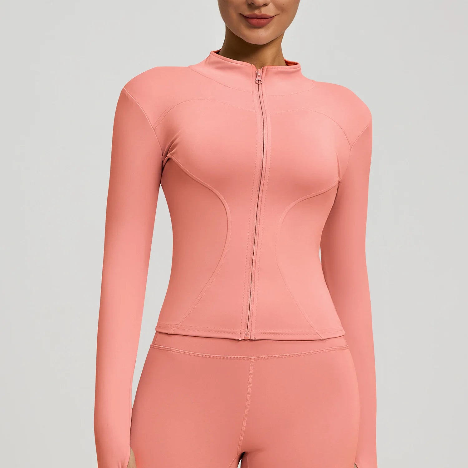 Slim Zipper Jacket Sports Jacket Women's Long Sleeved Tight Fitting Jacket Running Fitness Yoga Suit Top Peach Yoga Coat