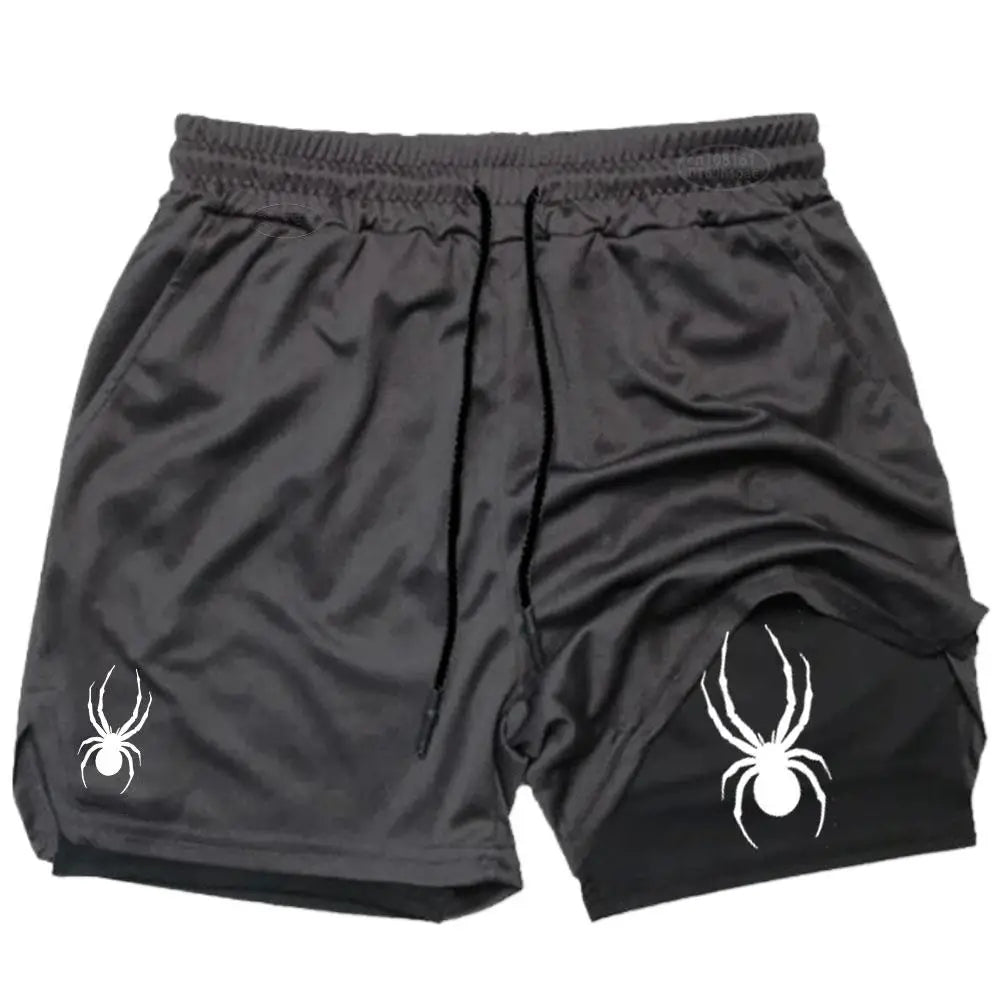 2025 Summer New Spider Men's Sports Shorts 2 in 1 Gym Running Shorts Jogging Casual Sportswear Fitness Double Layer Shorts