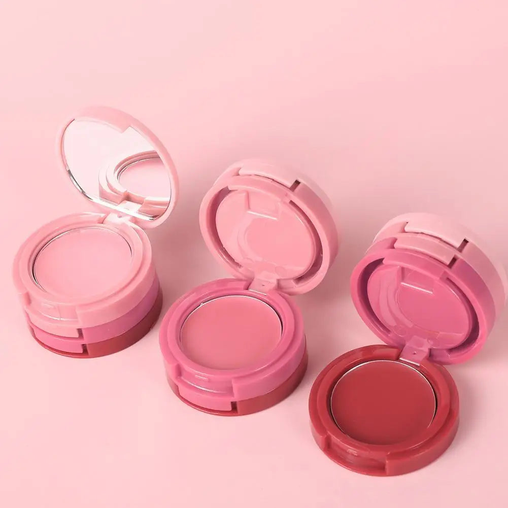 3-in-1 Multi-use Makeup Palette 3-Color Folding Matte Blush Tray Velvet Mousse Lip Mud for Cheeks Lips & Eyes Makeup