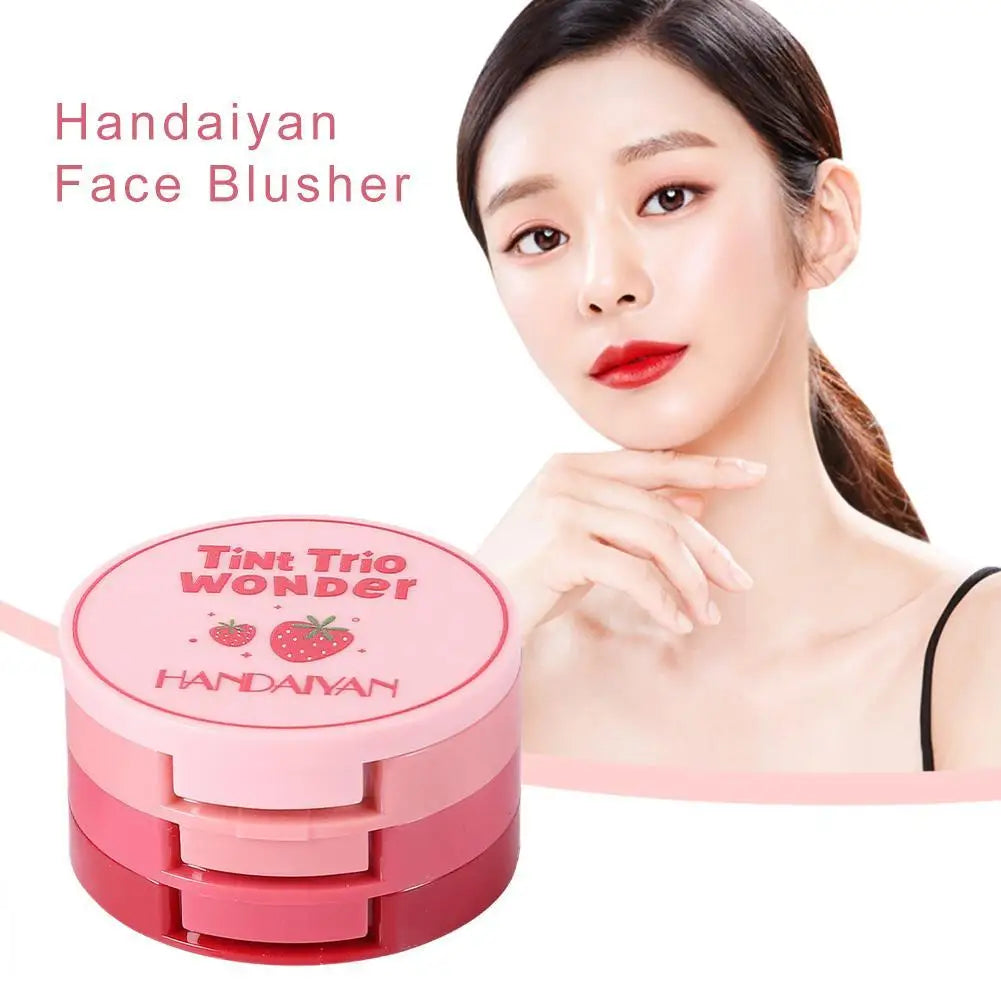 3-in-1 Multi-use Makeup Palette 3-Color Folding Matte Blush Tray Velvet Mousse Lip Mud for Cheeks Lips & Eyes Makeup