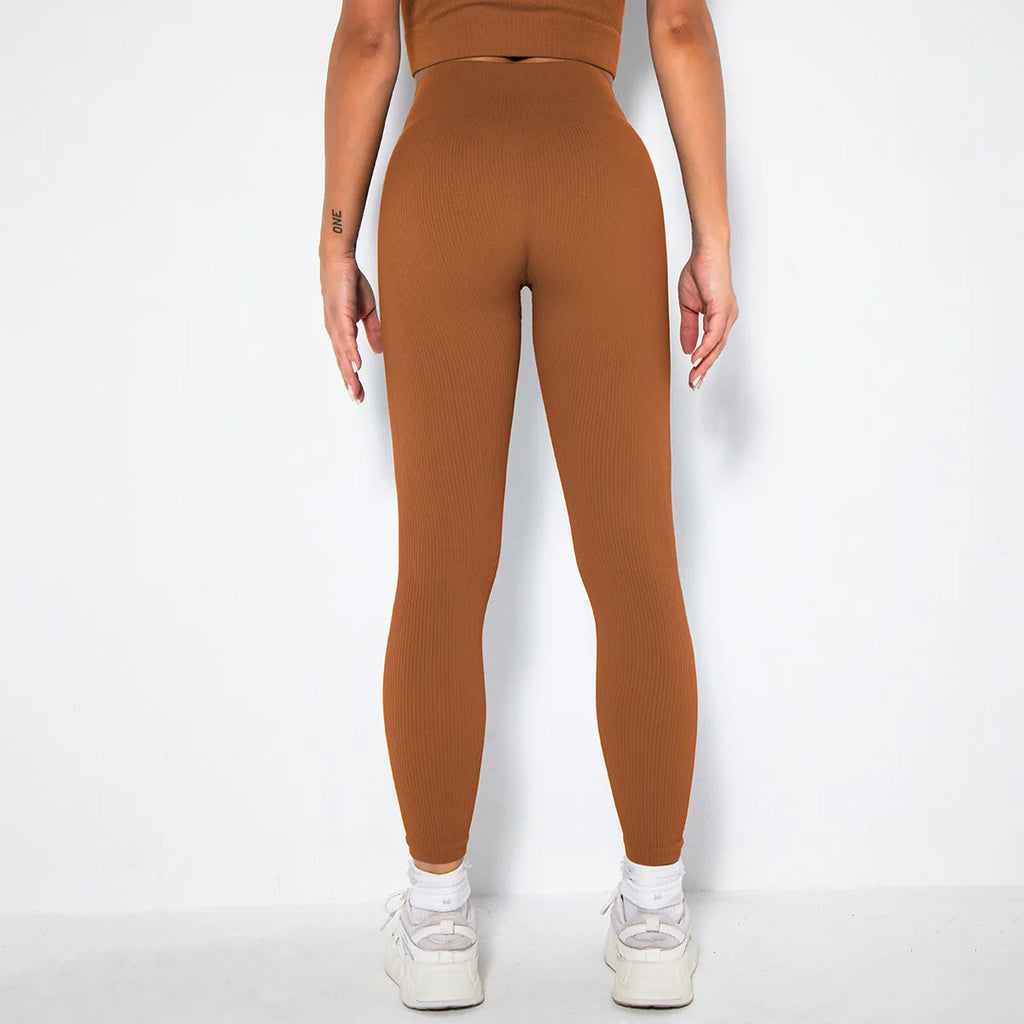 Seamless Ribbed Women Leggings Ladies High Waist Push Up Leggins Tight Striped Fitness Pants for Women Sport Gym Workout Pants