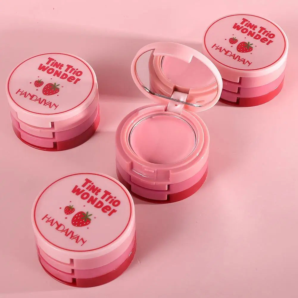 3-in-1 Multi-use Makeup Palette 3-Color Folding Matte Blush Tray Velvet Mousse Lip Mud for Cheeks Lips & Eyes Makeup