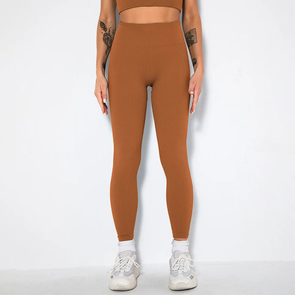 Seamless Ribbed Women Leggings Ladies High Waist Push Up Leggins Tight Striped Fitness Pants for Women Sport Gym Workout Pants