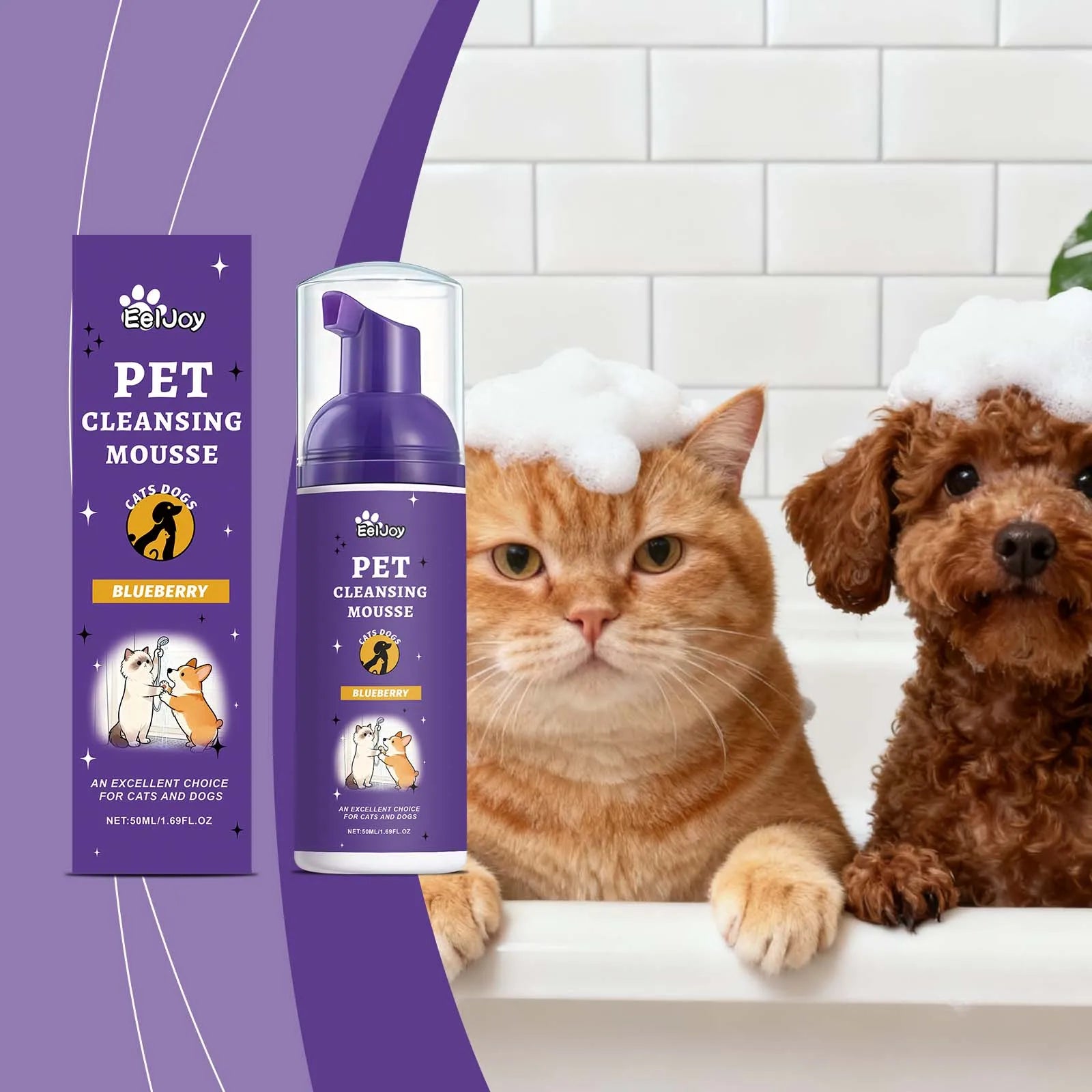 Pet Cleaning Mousse: Gentle cleaning removes odors and keeps pet fur smooth and shiny