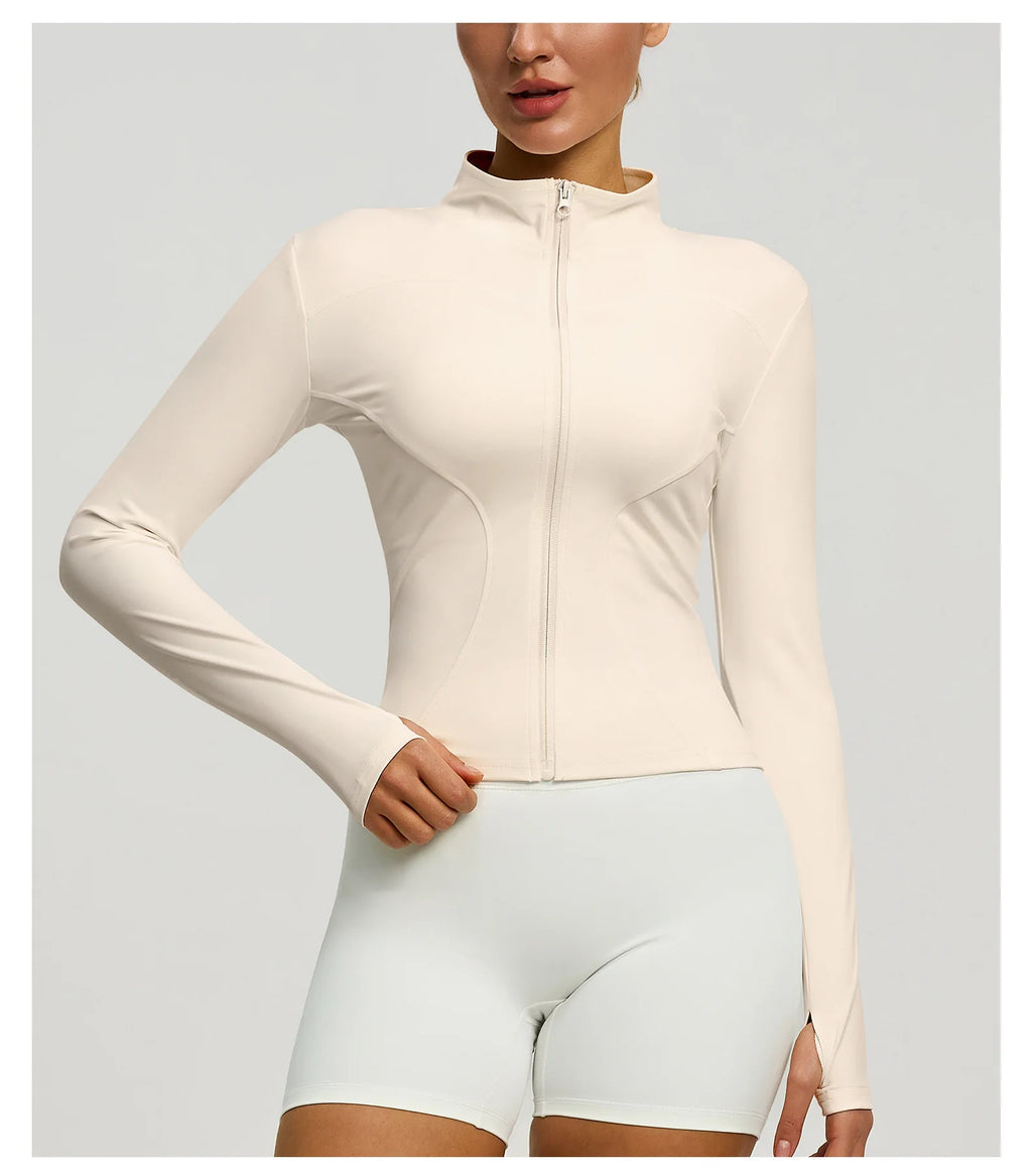 Slim Zipper Jacket Sports Jacket Women's Long Sleeved Tight Fitting Jacket Running Fitness Yoga Suit Top Peach Yoga Coat