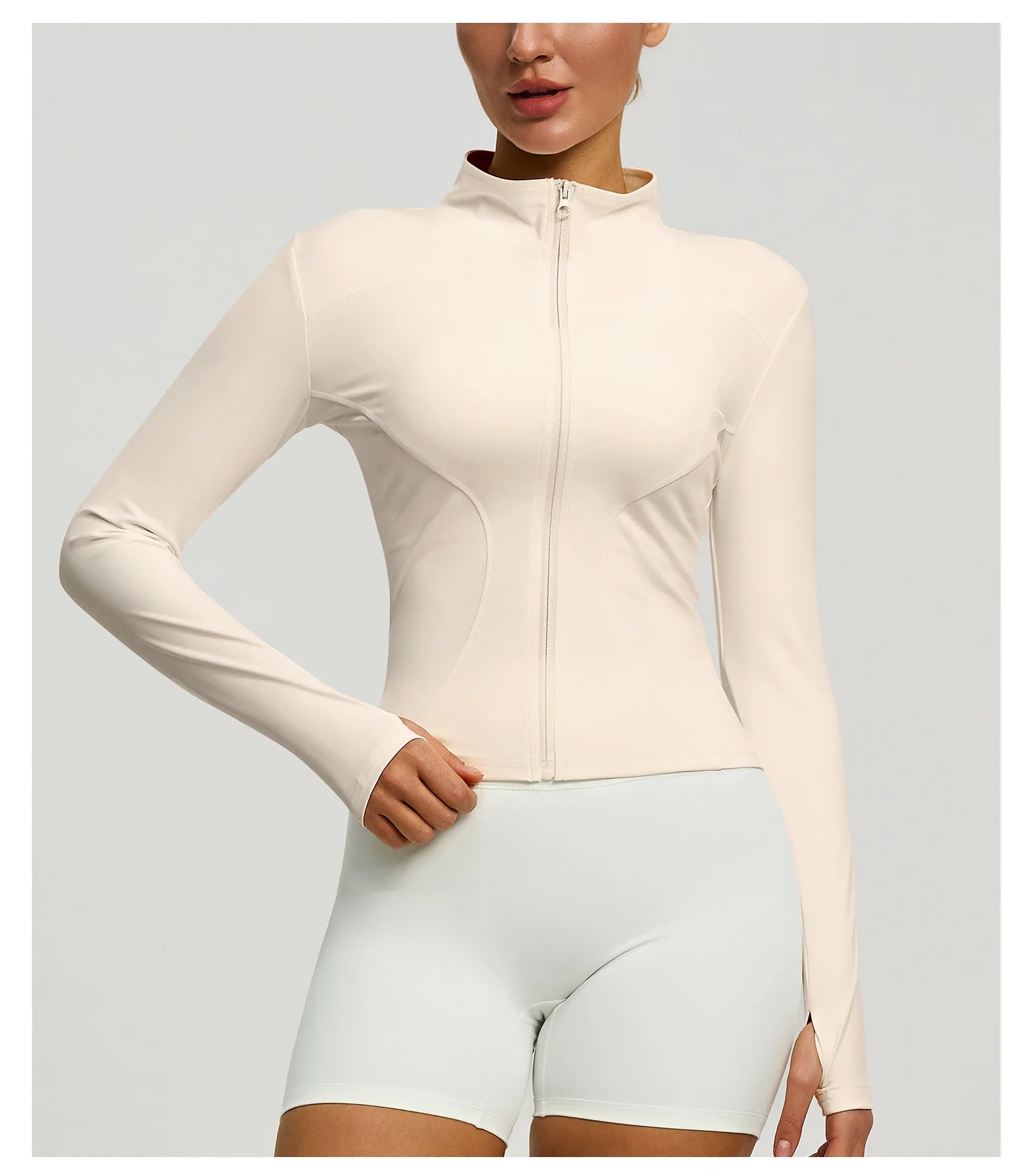 Slim Zipper Jacket Sports Jacket Women's Long Sleeved Tight Fitting Jacket Running Fitness Yoga Suit Top Peach Yoga Coat