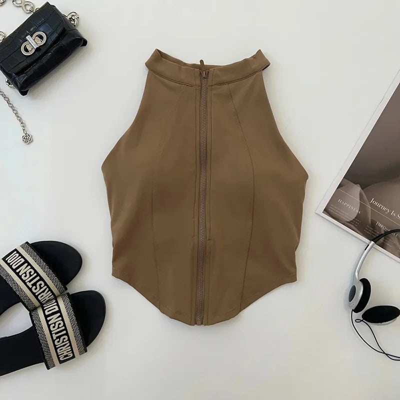 Slim Yoga Vest for Women Fashion Zipper Sleeveless with Chest Pad Running Fitness Clothing Bare Sensation Weight Loss Sportswear